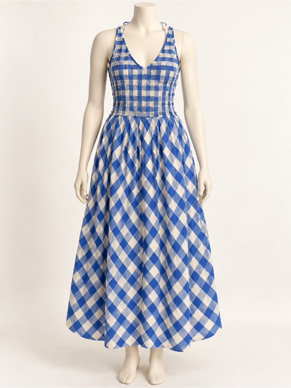 Free People Cottagecore Blue and White Gingham Maxi Dress